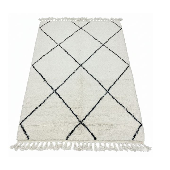 Tapis Beni Ouarain écru motifs noirs - B112