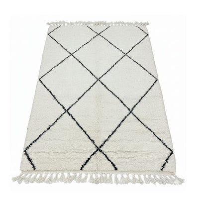 Tapis Beni Ouarain écru motifs noirs - B112