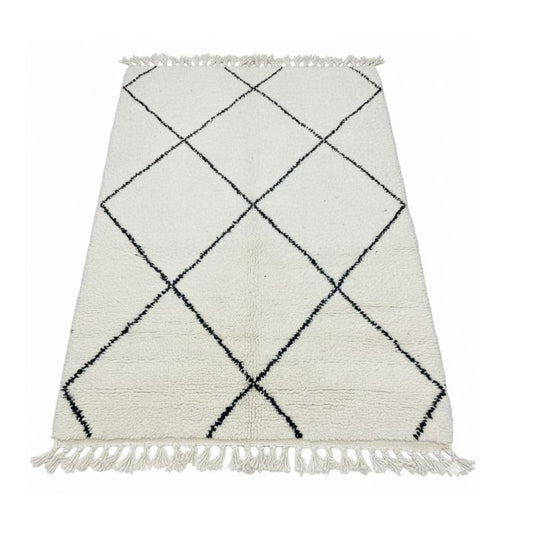 Tapis Beni Ouarain écru motifs noirs - B112