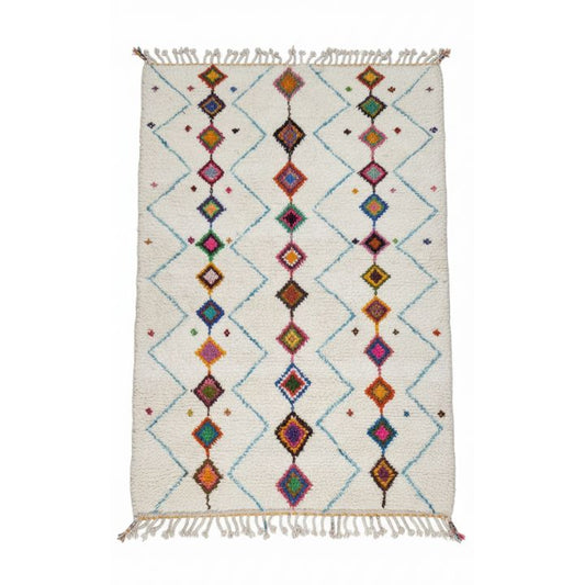 Tapis Azilal écru losanges motifs colorés - A317