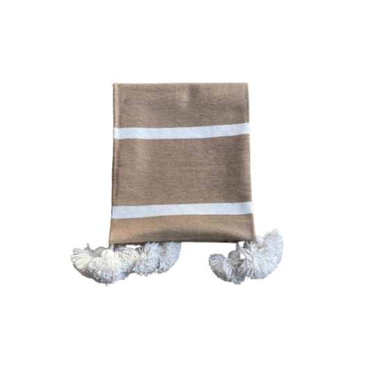 Plaid beige avec rayures blanches 100% coton