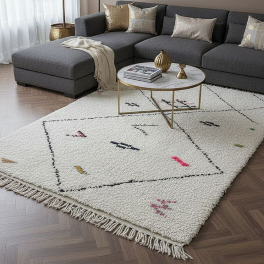 Tapis intérieur laine blanc et couleur