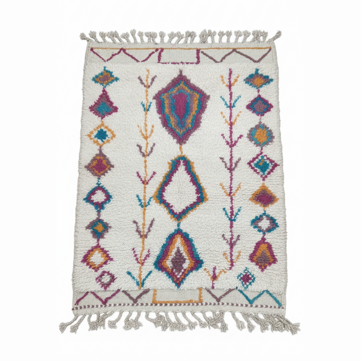 tapis laine écru motif rose