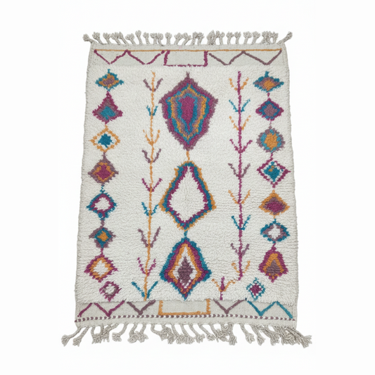 tapis laine écru motif rose