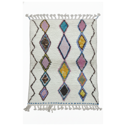 Tapis laine blanc motifs colorés