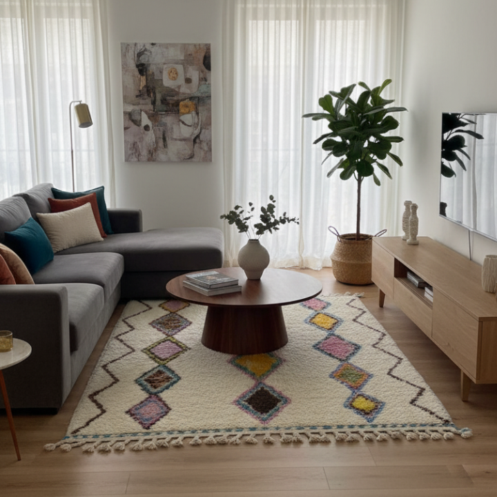 Tapis laine motif coloré