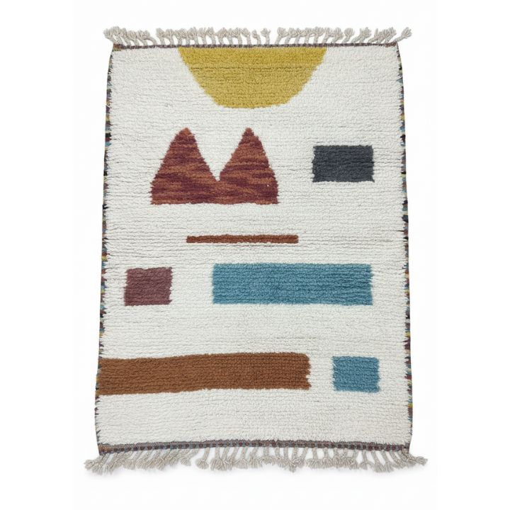 Tapis laine blanc motif de couleur