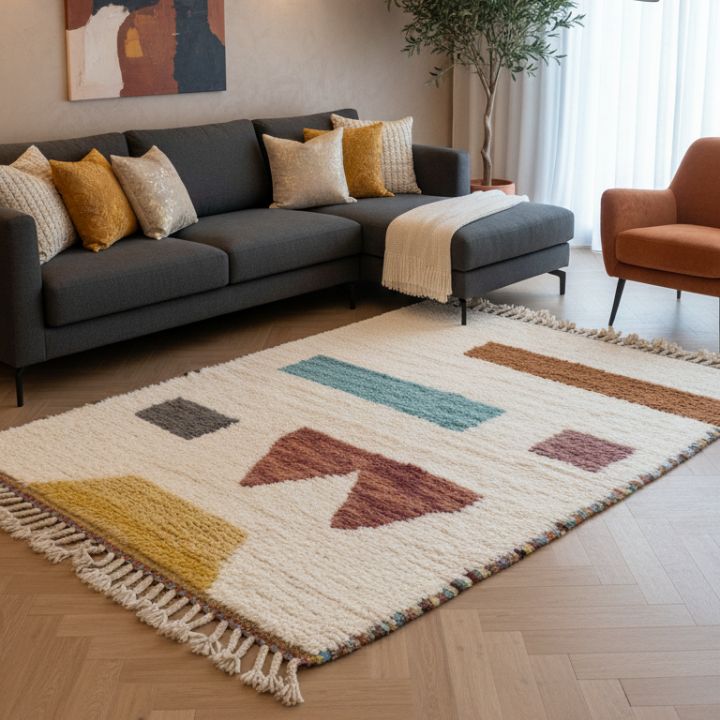 Tapis laine motifs berbères couleurs