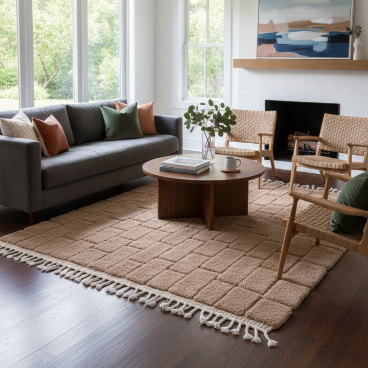 Tapis laine épaisse marron